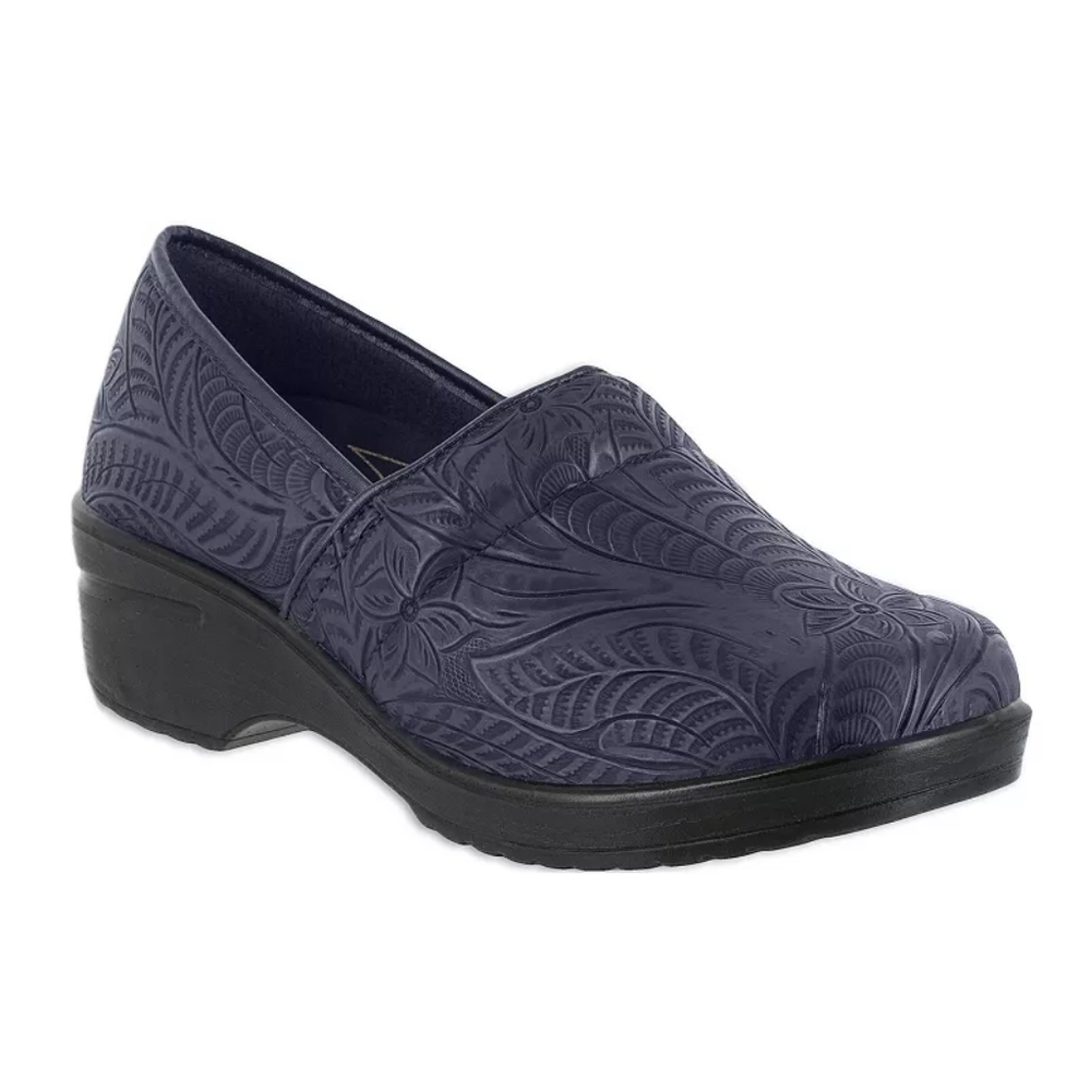 Easy Works by Easy Street Lyndee Women's Embossed Slip-On Shoes - Navy WW